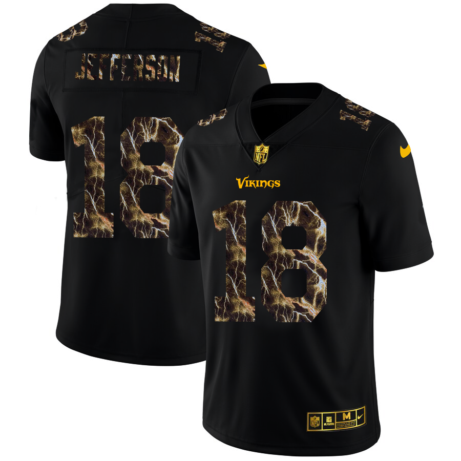 2020 Minnesota Vikings #18 Justin Jefferson Men Black Nike Flocked Lightning Vapor Limited NFL Jersey